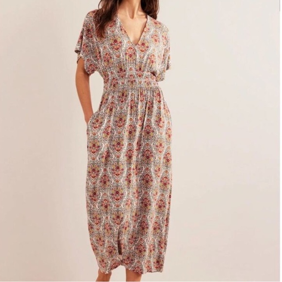 Boden Womens Smocked Waist Jersey Maxi Dress Size US 6P Vacation Floral Boho - Picture 1 of 12